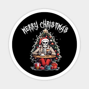 Christmas skull goth Santa with cookies hot chocolate Magnet